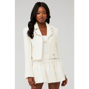 Love Shack Fancy Lorenzo Jacket in Antique White size S Tweed Moto Jacket